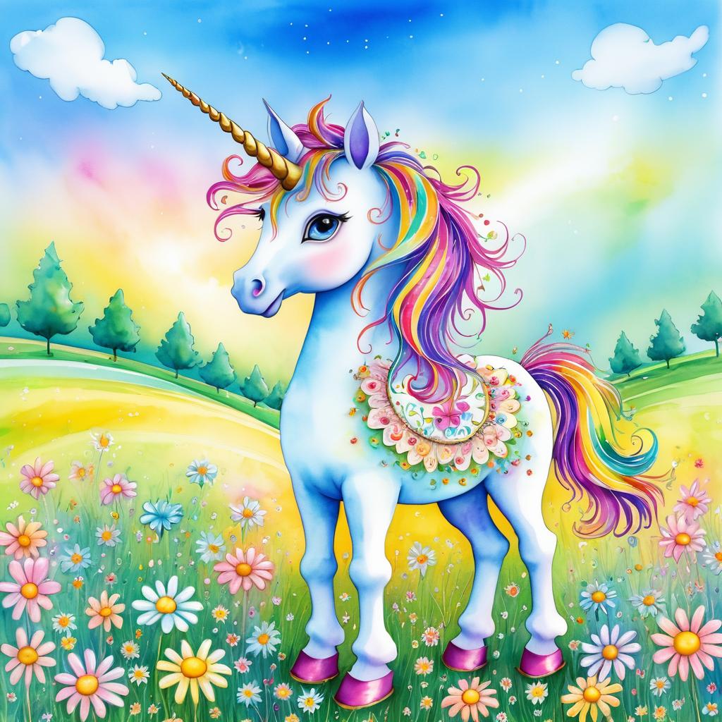 Whimsical Unicorn in a Colorful Landscape