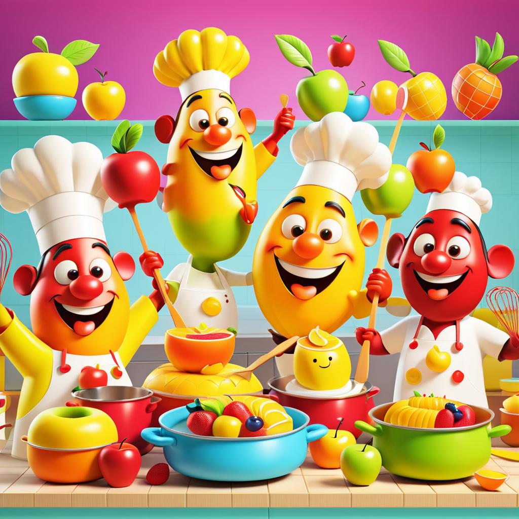 Cheerful Fruit Chefs in a Cooking Contest