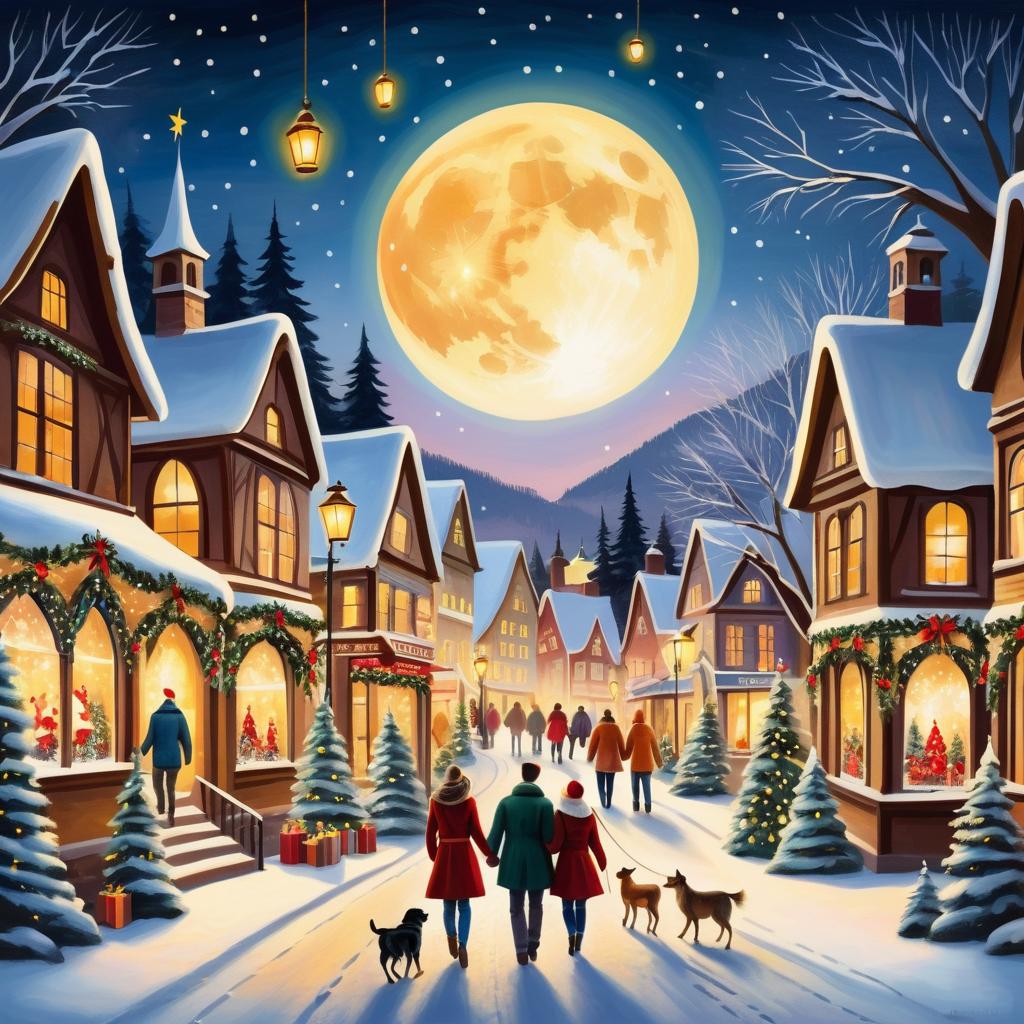 Whimsical Christmas Village Evening Scene