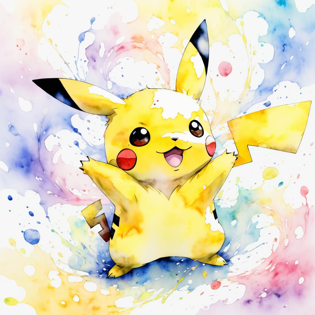 Whimsical Pikachu in Watercolor Pastels