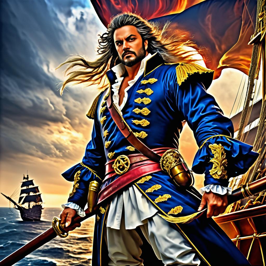 Majestic Pirate Captain on Ship Deck