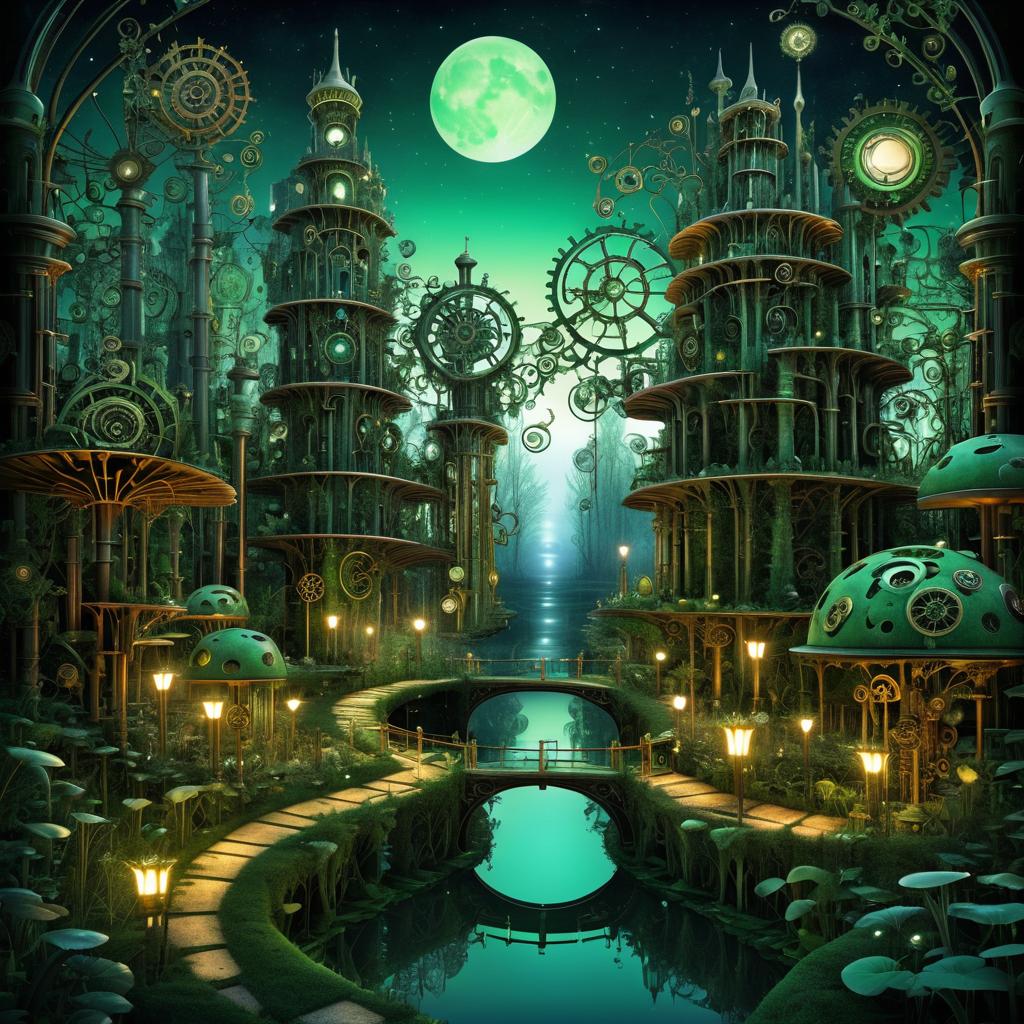 Surreal Labyrinthine Forest with Mechanical Animals