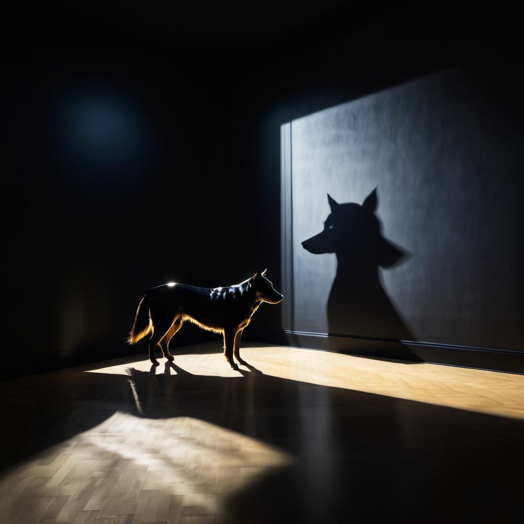 Mysterious Dog Portrait with Long Shadow