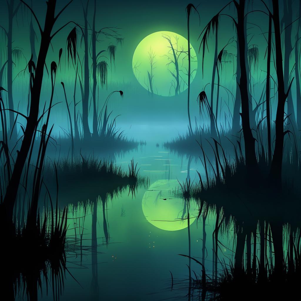 Spooky Cartoon Halloween Swamp Scene