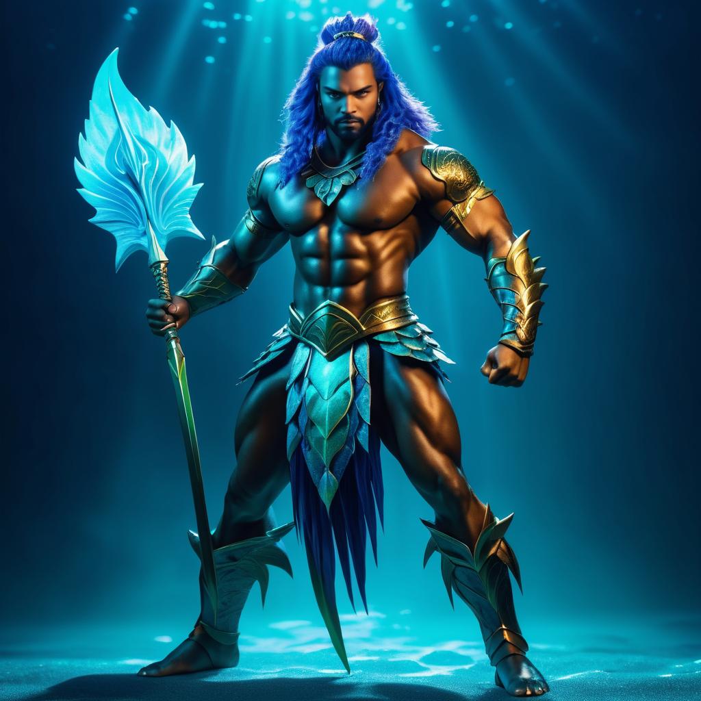 Defiant Merfolk Warrior in Power Stance