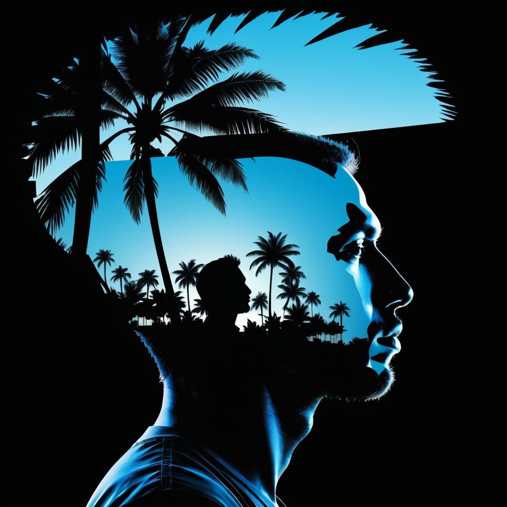 Silhouette Double Exposure with Palm Trees