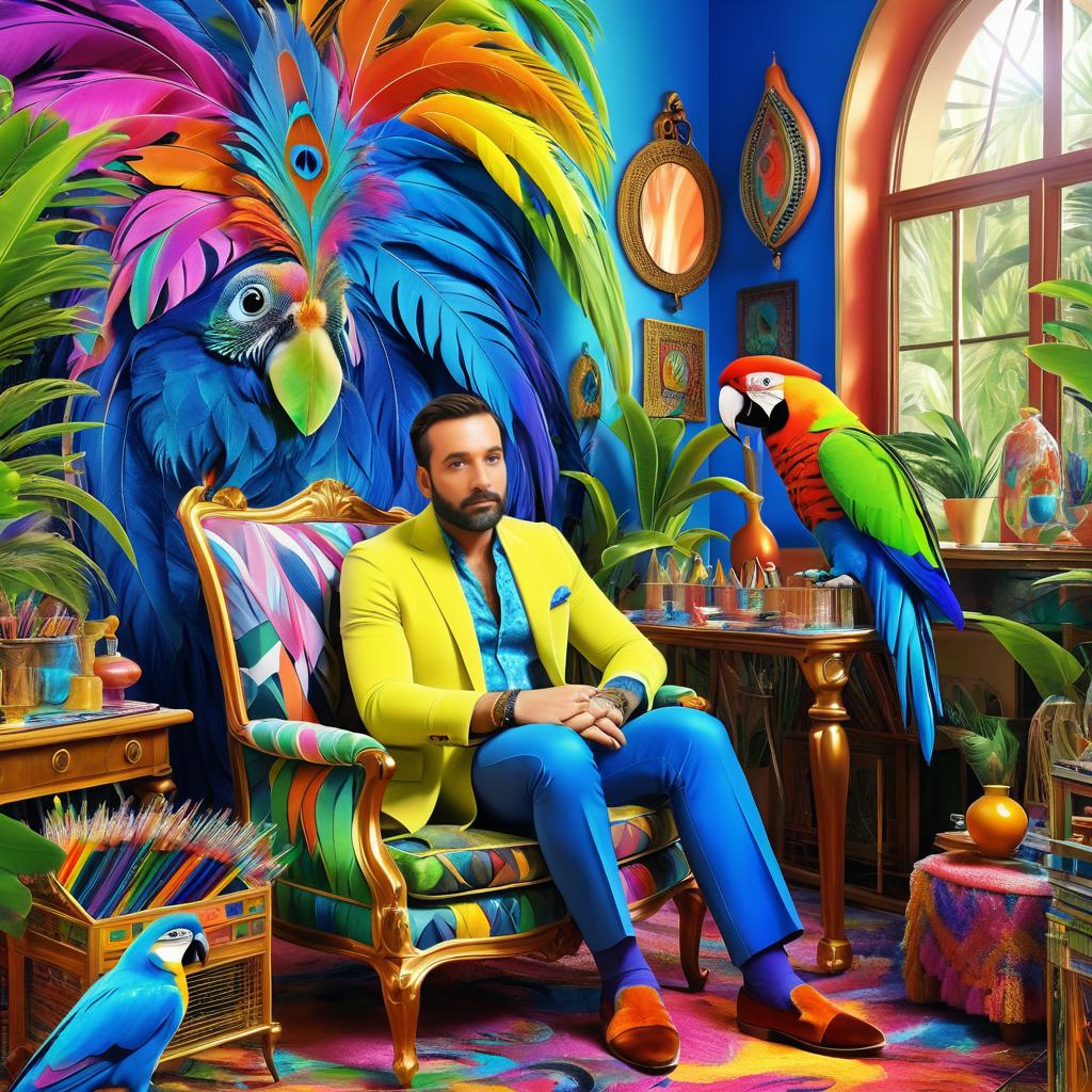 Whimsical Parrot and Thoughtful Artist