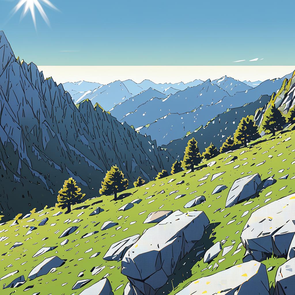 Sunny Alpine Ridge in Comic Halftone Style