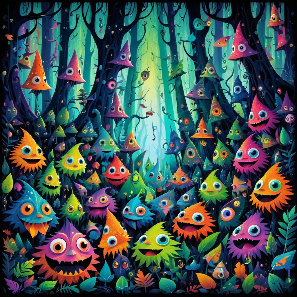 Vibrant Creatures in a Murky Forest