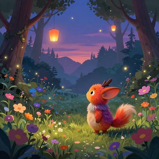 Quirky Forest Creature in Twilight Meadow