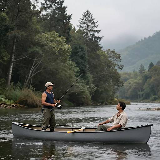 Fishing Adventure in a Misty River