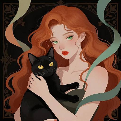 Surreal Illustration of a Woman and Cat
