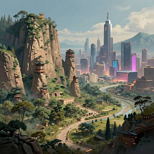 Ancient Landscape Merging with Modern Cityscape