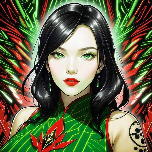 Illustration of Asami sato, avatar legends in the style of Torotei