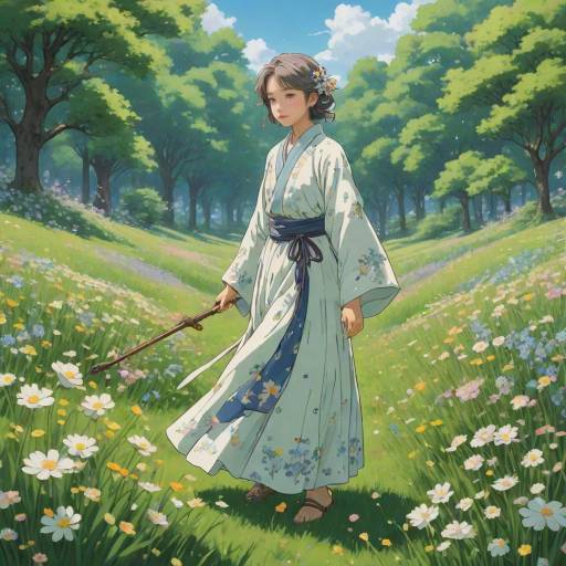 Tranquil Healer in a Blooming Meadow