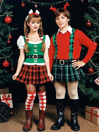 Festive Holiday Outfit Duo with Christmas Accessories