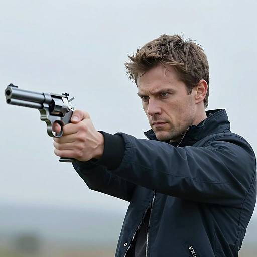 Intense Man with Silver Revolver