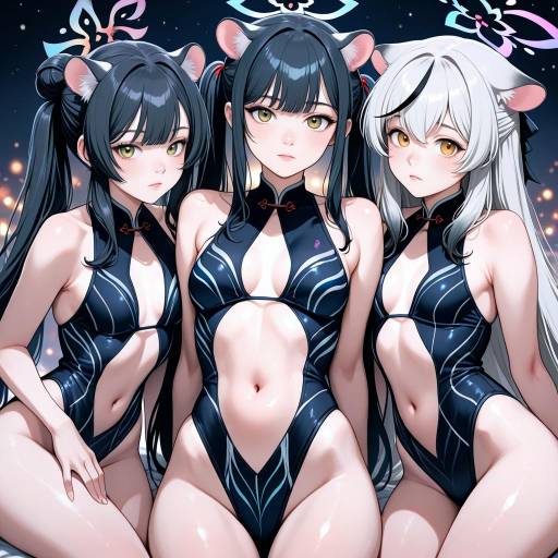 Three Girls with Animal Ears and Hair