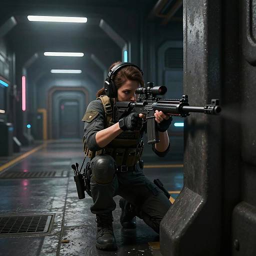 Futuristic Female Operator Sniping