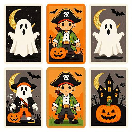 Retro Halloween Trading Card Characters