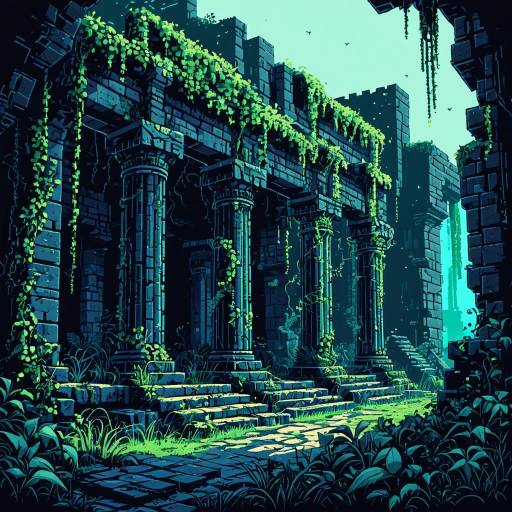 Vibrant Pixel Art of Ancient Ruins