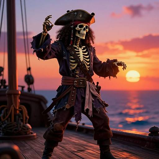 Afro Skeleton Pirate at Sunset