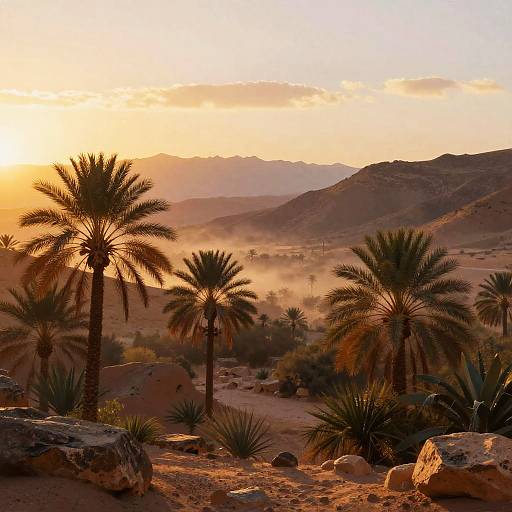 Sunset Oasis in Saharan Valley