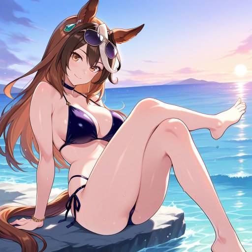 Charming Horse Girl in a Swimsuit