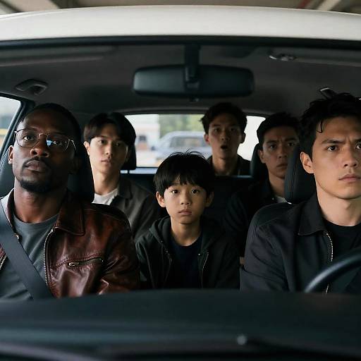 Group of Men and Boy in Car Interior