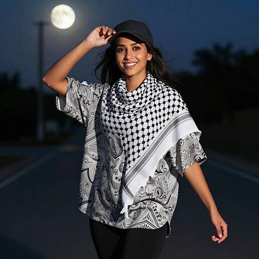 Stylish Girl in Moonlit Street