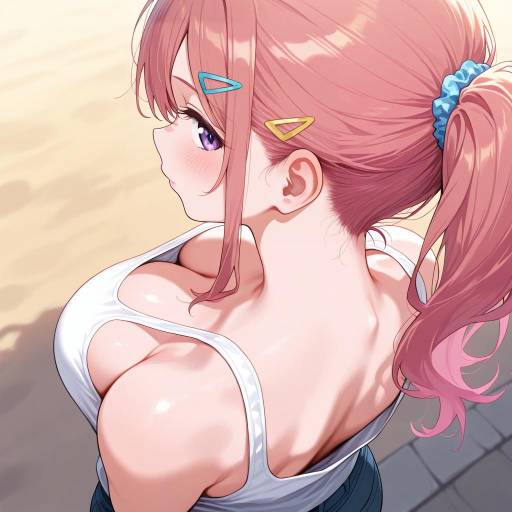 Anime Girl with Pink Hair and White Tank Top