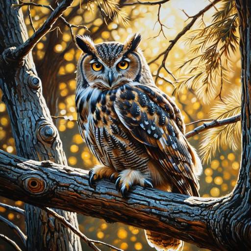 Photorealistic Owl Resting on a Branch Photorealistic Owl Resting on a Branch