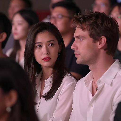 Man and Woman in Crowded Room