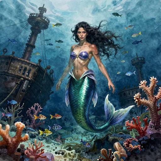 Fierce Mermaid Warrior Underwater Realm