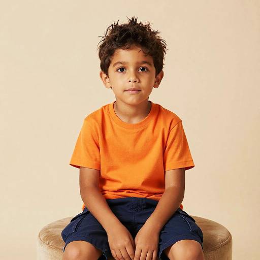 Playful Studio Portrait of Young Boy