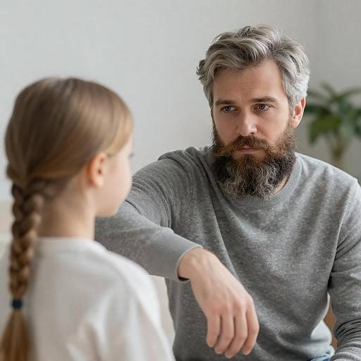 Serious Man and Girl in Gray Sweater