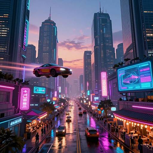 Futuristic Cyberpunk Cityscape at Dusk