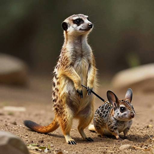 Anthropomorphic Meerkat Walking Chinchilla