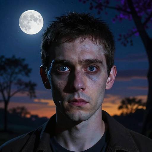 Eerie Night Portrait with Surreal Sky