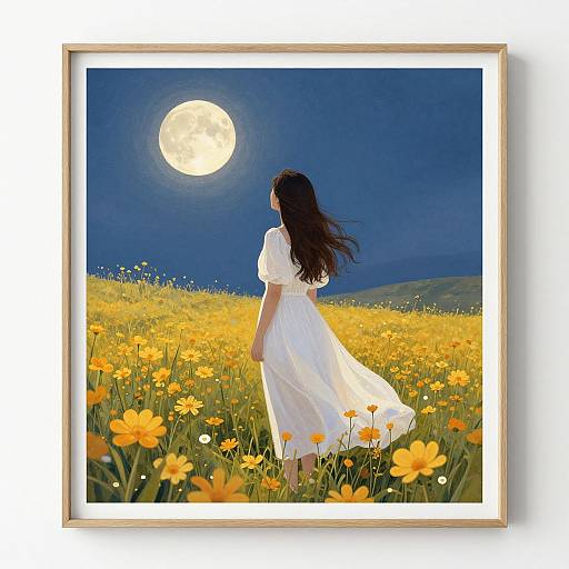 Woman in Moonlit Golden Field