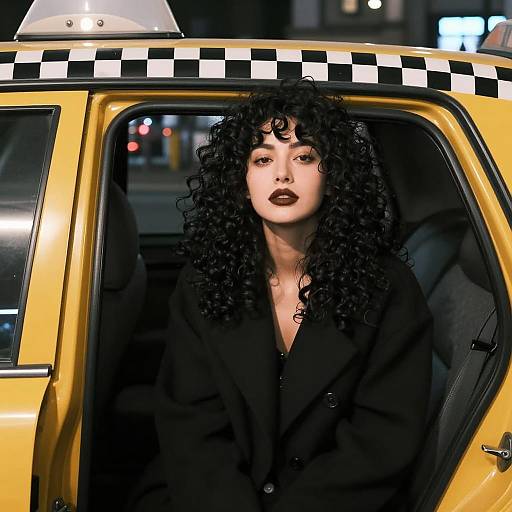 Urban Night Portrait in Yellow Taxi