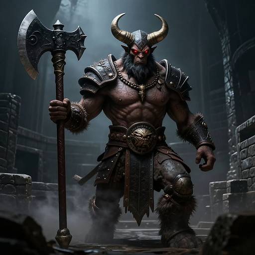 Fierce Minotaur Warrior in Labyrinth