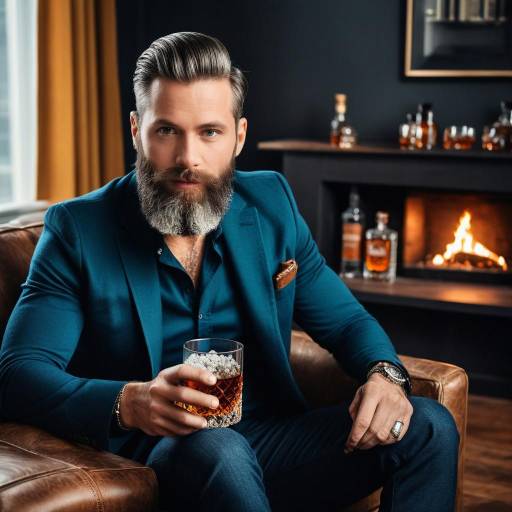 Bearded Man Drinking Whiskey by Fireplace