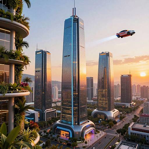 Futuristic Neon Cityscape at Sunset