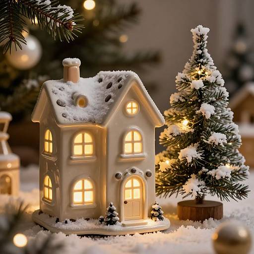 Cozy Ceramic House with Christmas Tree