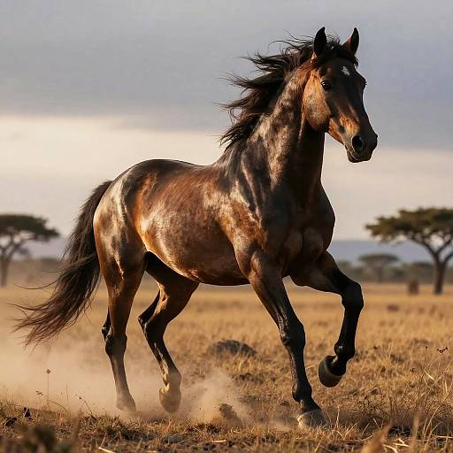 Sleek Panther-Horse Hybrid in Twilight Savannah