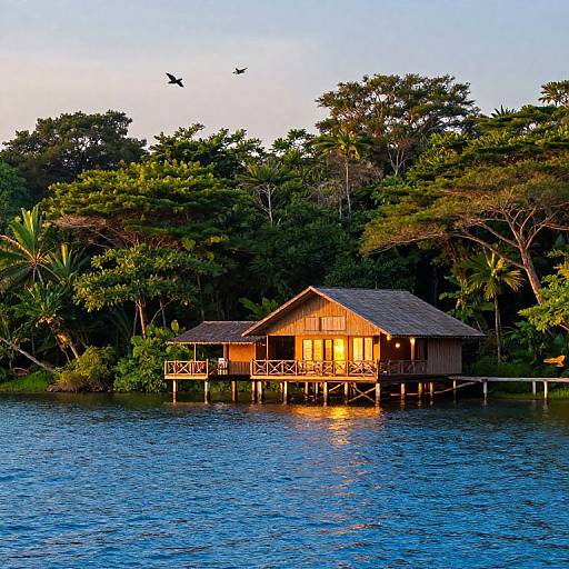 Serene Waterlodge at Sunset