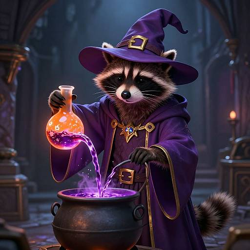 Cinematic Wizard Raccoon in Medieval Alley