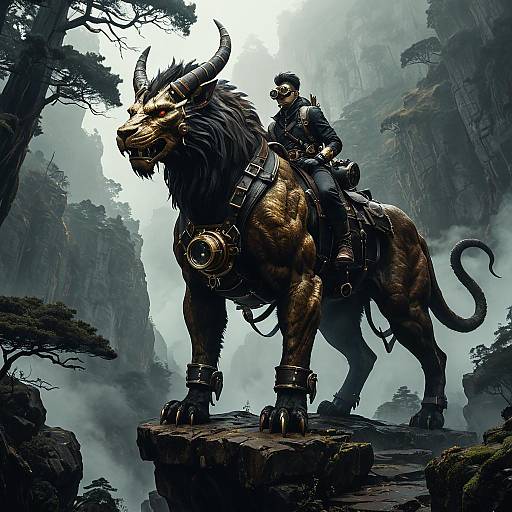 Bronze Chimera with Rider in Steampunk Gear