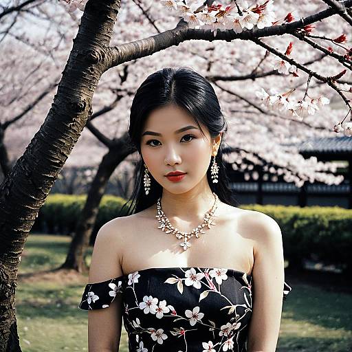 Elegant Asian Attire with Cherry Blossoms
